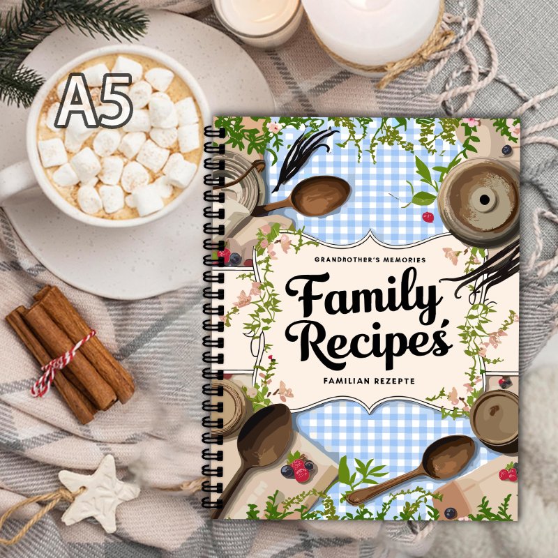 A5 Recipe Book, Blue Grid, Vin - Home Cooking Cookbook 评论和价格